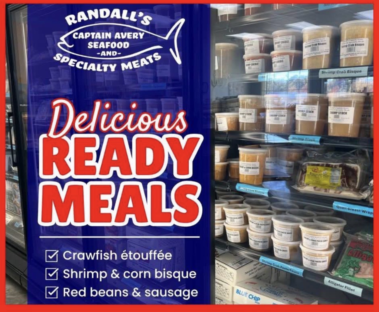 Cooler case stocked with ready meals at Randall's Captain Avery